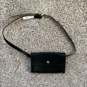 NWOT Anthropologie Black Leather Belt Bag, S/M